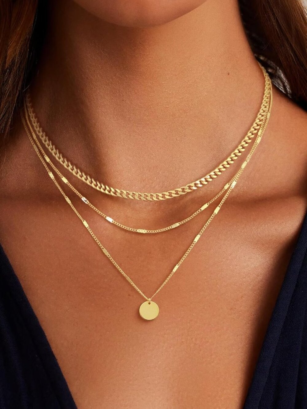 14K Gold Plated Layering Necklaces For Women Gold Necklace Set, Cuban Link, Snak - Picture 3 of 9
